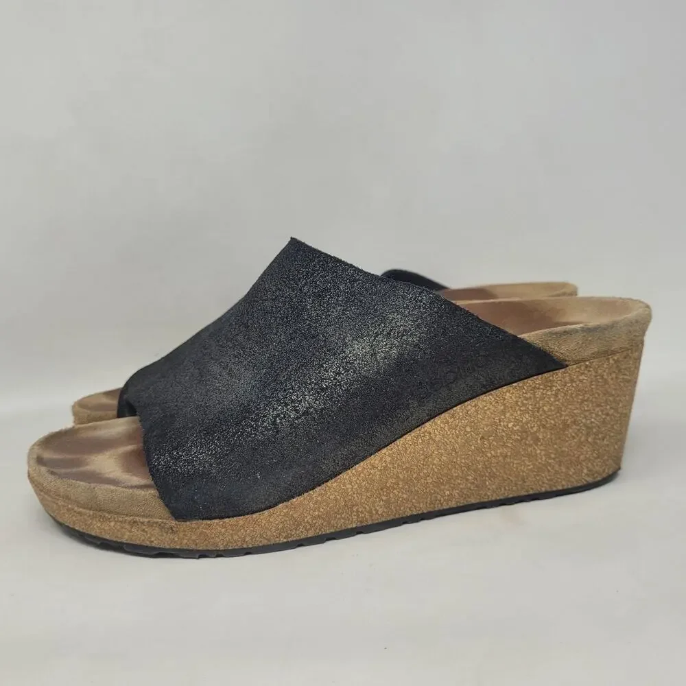 Papillio Birkenstock Sandals EU40 US9 Black Suede Namica Wedge Comfort Slip On